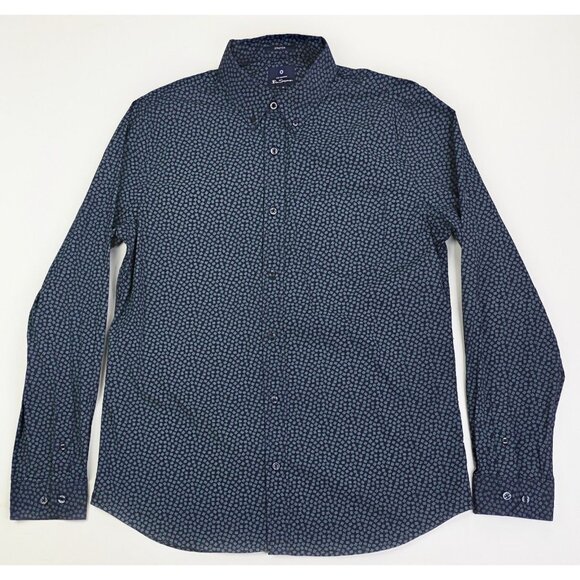 Ben Sherman Stretch Size Medium Mens Navy Lines Pattern Button Down Logo Shirt - Picture 5 of 10